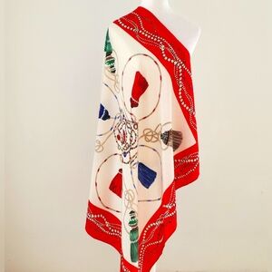 Silk Blend Scarf by PETERS & ASHLEY in Jewel Tones on White Chains & Tassels